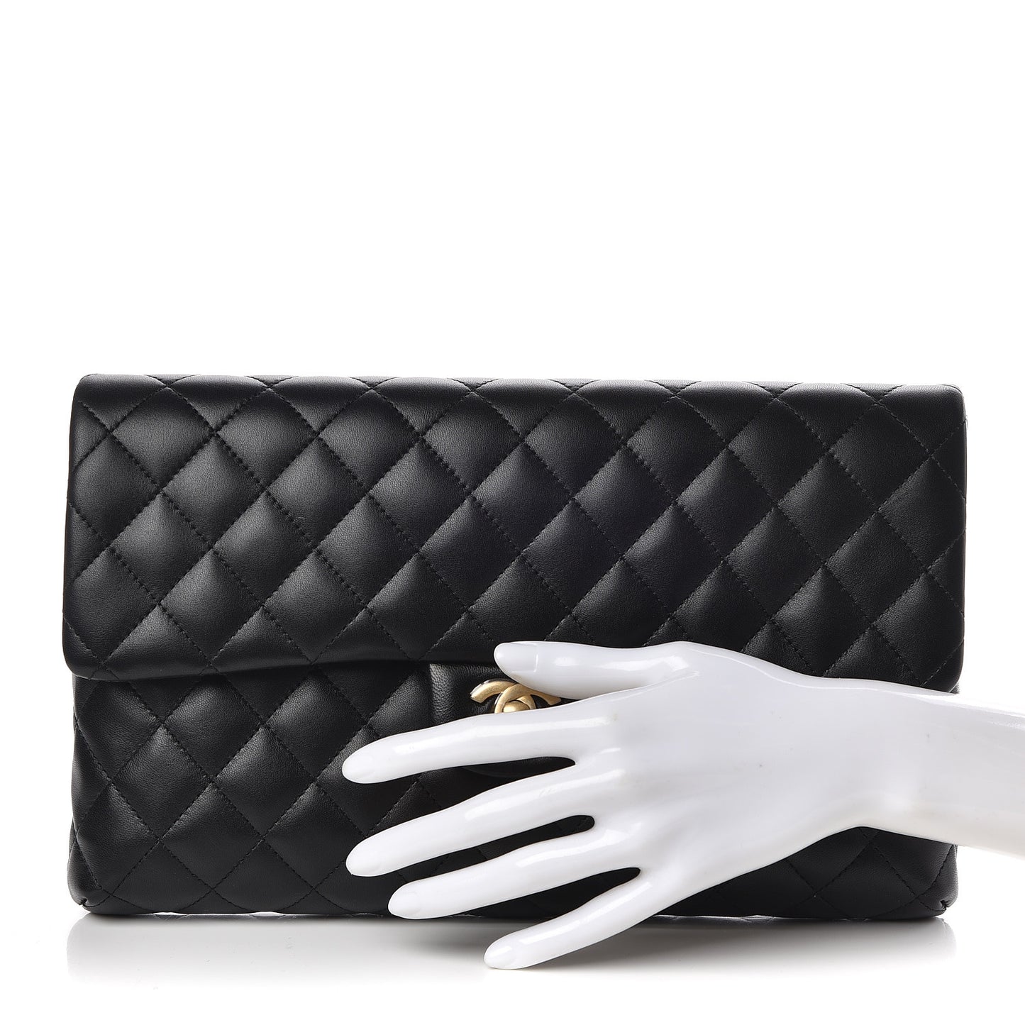 Lambskin Quilted Flap Clutch Black