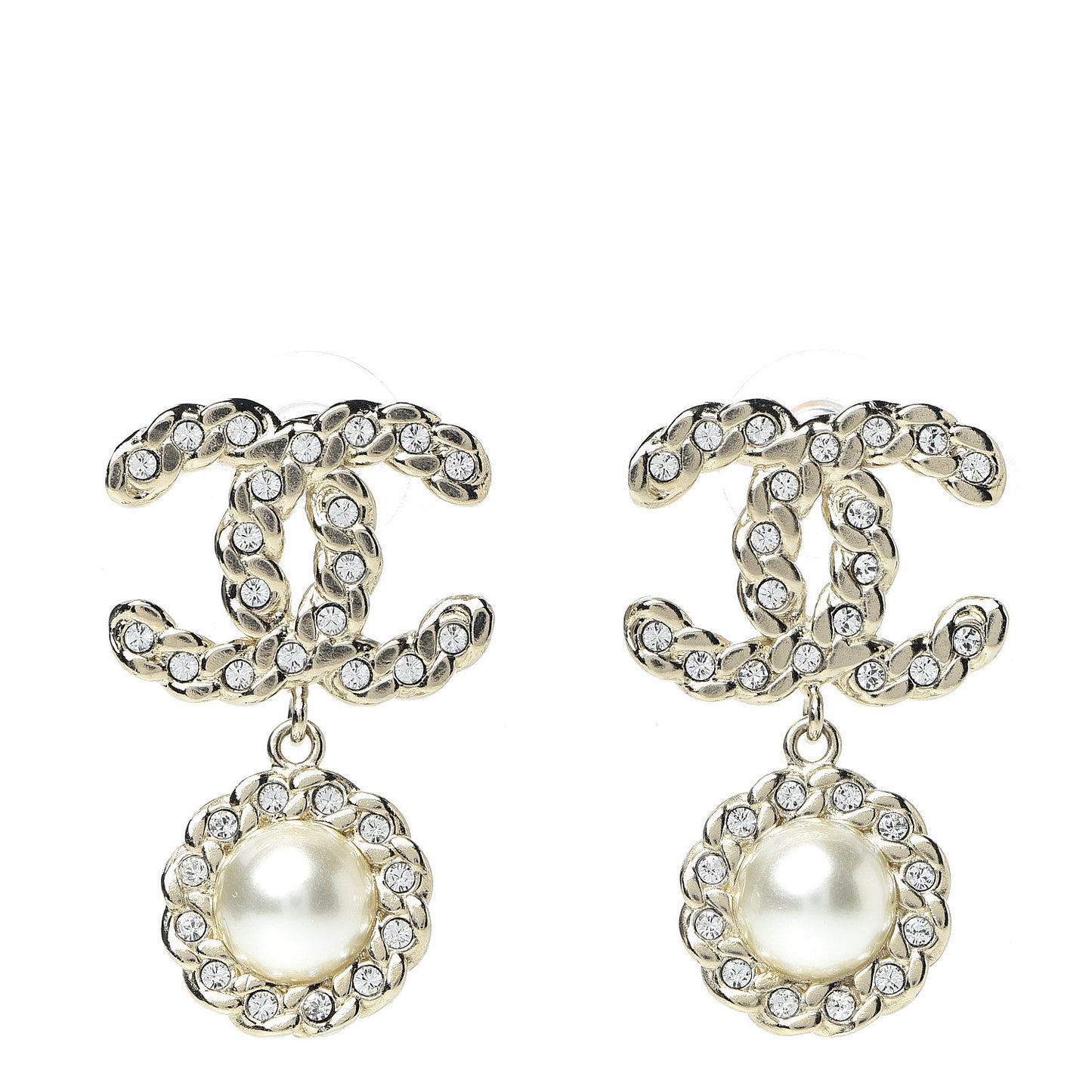 Crystal Pearl Pearls Coronation CC Drop Earrings Gold