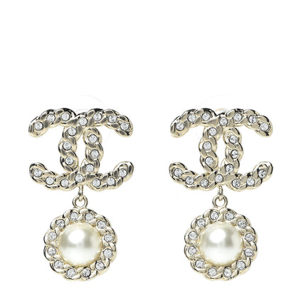 Chanel Crystal Pearl Pearls Coronation CC Drop Earrings Gold 1 of 5