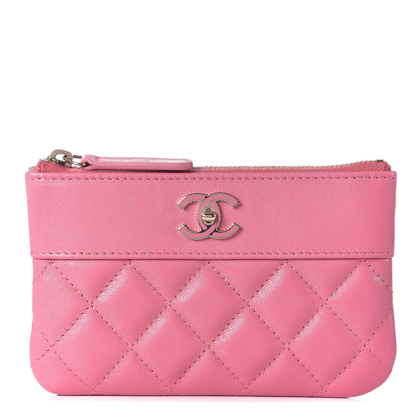 Sheepskin Quilted Small Vintage Mademoiselle Cosmetic Case Dark Pink