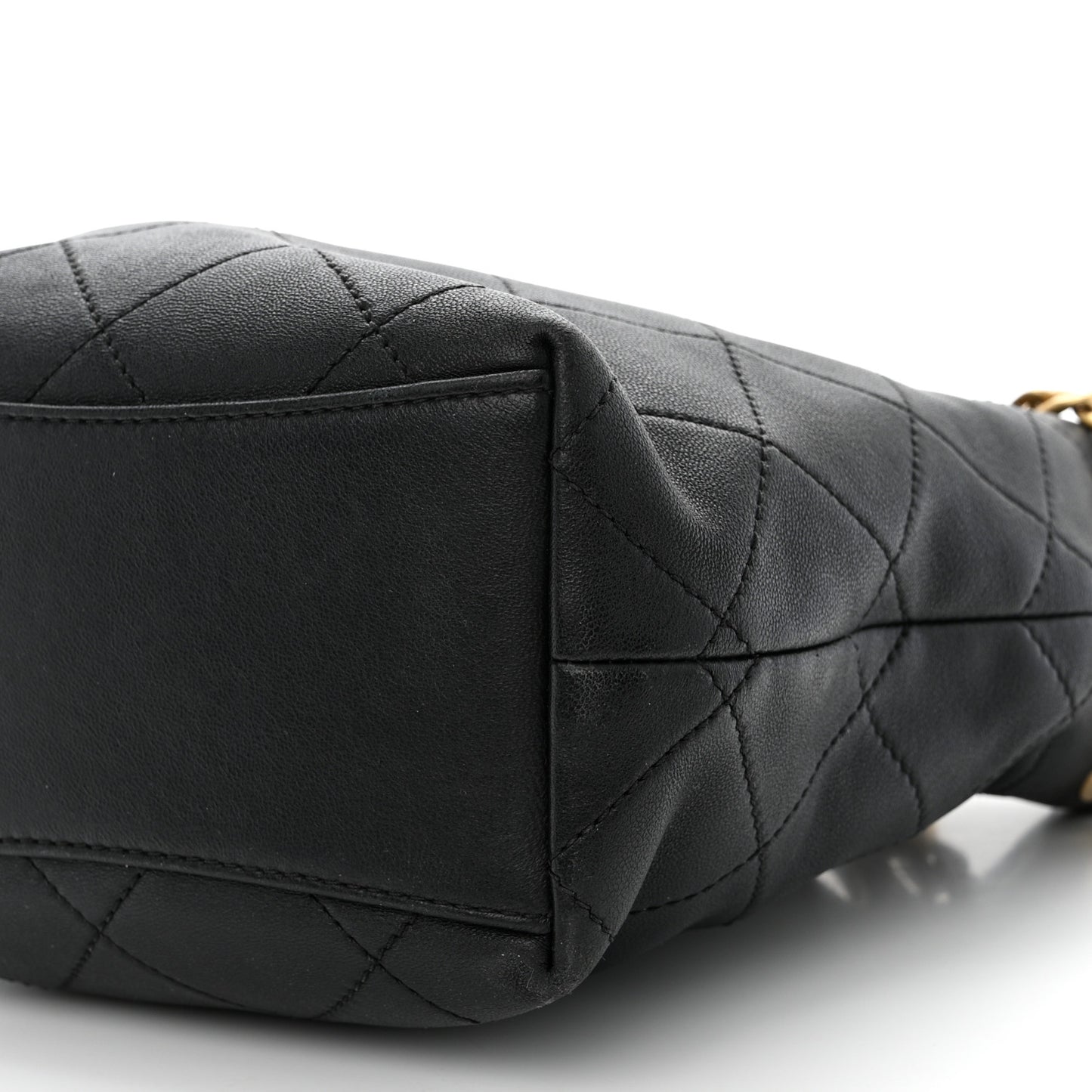Lambskin Resin Quilted Small Pearl Samba Bucket Bag Black