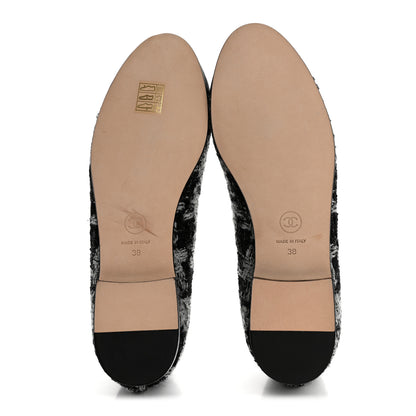 Chanel Wool Cotton Tweed Grosgrain Cap Toe Ballerina Flats 38 Black Gray 6 of 10
