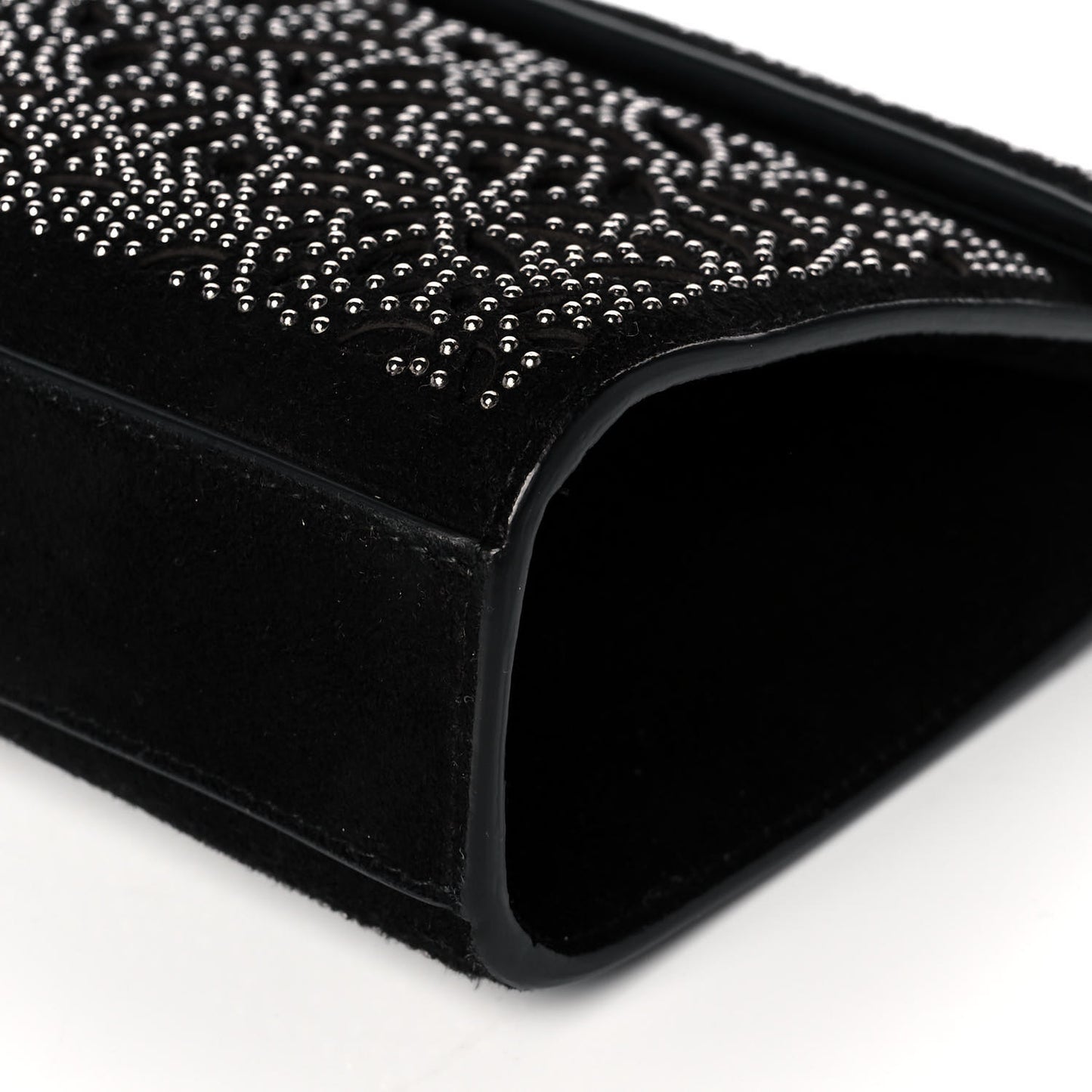 Suede Studded Foldover Clutch Black