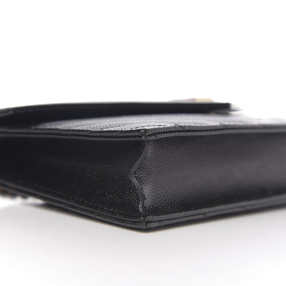 Saint Laurent Grain De Poudre Matelasse Chevron Monogram Envelope Chain Wallet Black 7 of 9