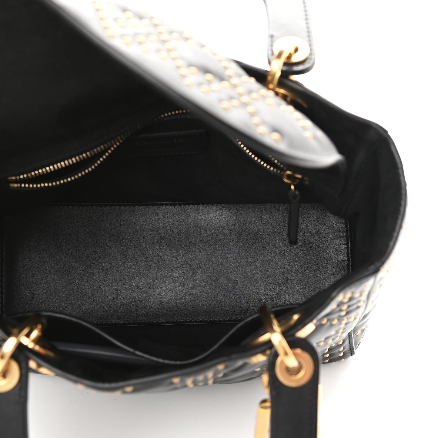 Calfskin Cannage Studded Medium Supple Lady Dior Black