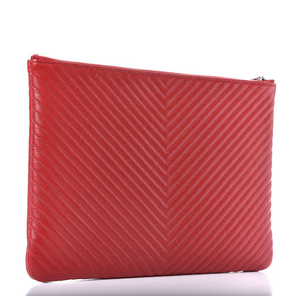 Chanel Caviar Chevron Quilted Medium Cosmetic Case Dark Red 3 of 8