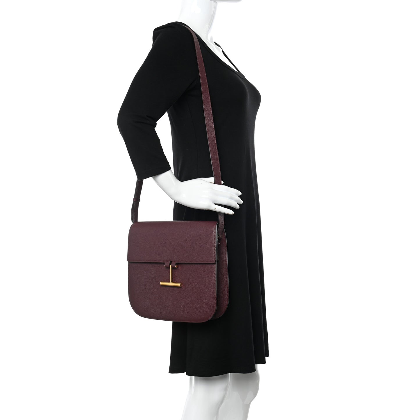 Grained Calfskin Large T Clasp Tara Crossbody Bag Cabernet