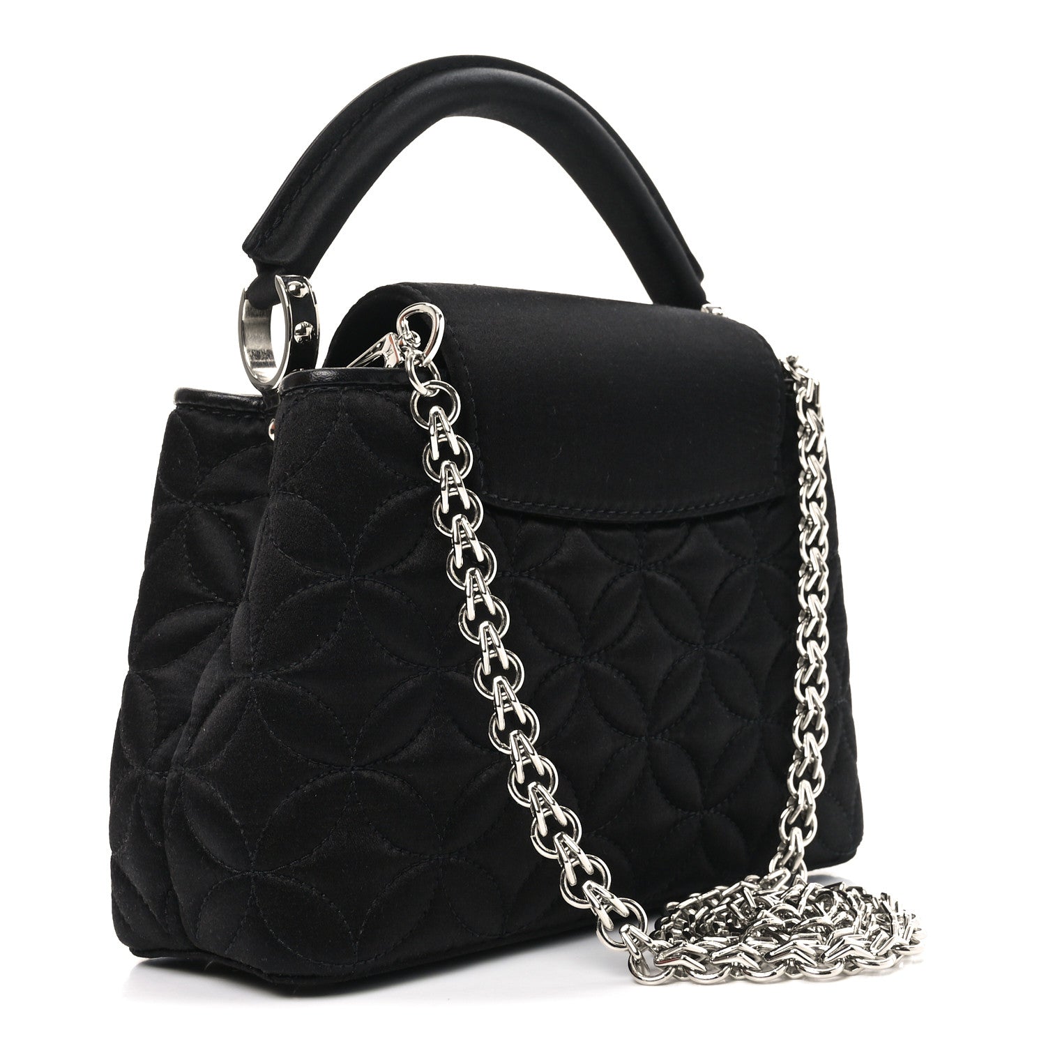 Louis Vuitton Satin Quilted Flower Crystal Mini Capucines Black 3 of 10