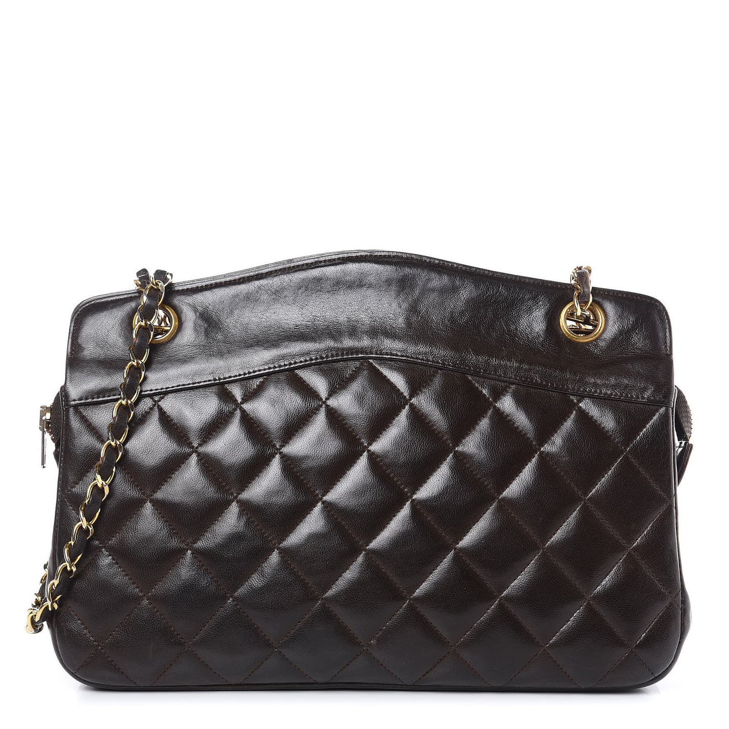 Lambskin Quilted Shoulder Bag Dark Brown