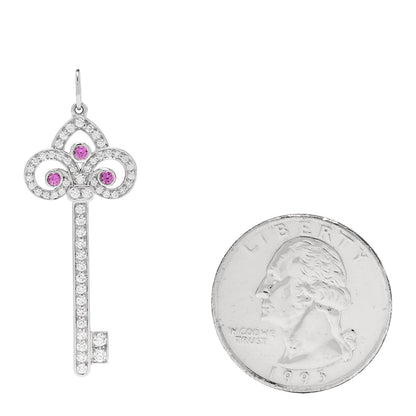 Tiffany Platinum Diamond Pink Sapphire Fleur De Lis Key Pendant 2 of 5