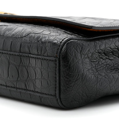 Saint Laurent Calfskin Crocodile Embossed Suede Medium Reversible Monogram Kate Satchel Military Taupe 9 of 11