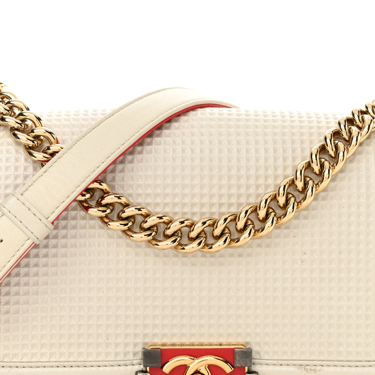 Lambskin Embossed Medium Boy Cube Flap White