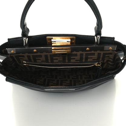 Fendi Goatskin Zucca Medium Peekaboo Iconic Satchel Black Tobacco 4 of 12