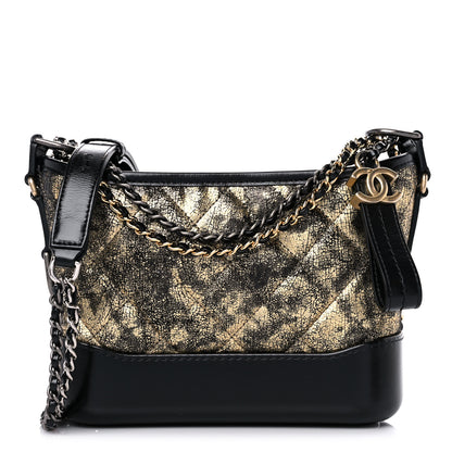 Chanel Metallic Crumpled Goatskin Quilted Small Gabrielle Hobo Black Gold 1 of 13