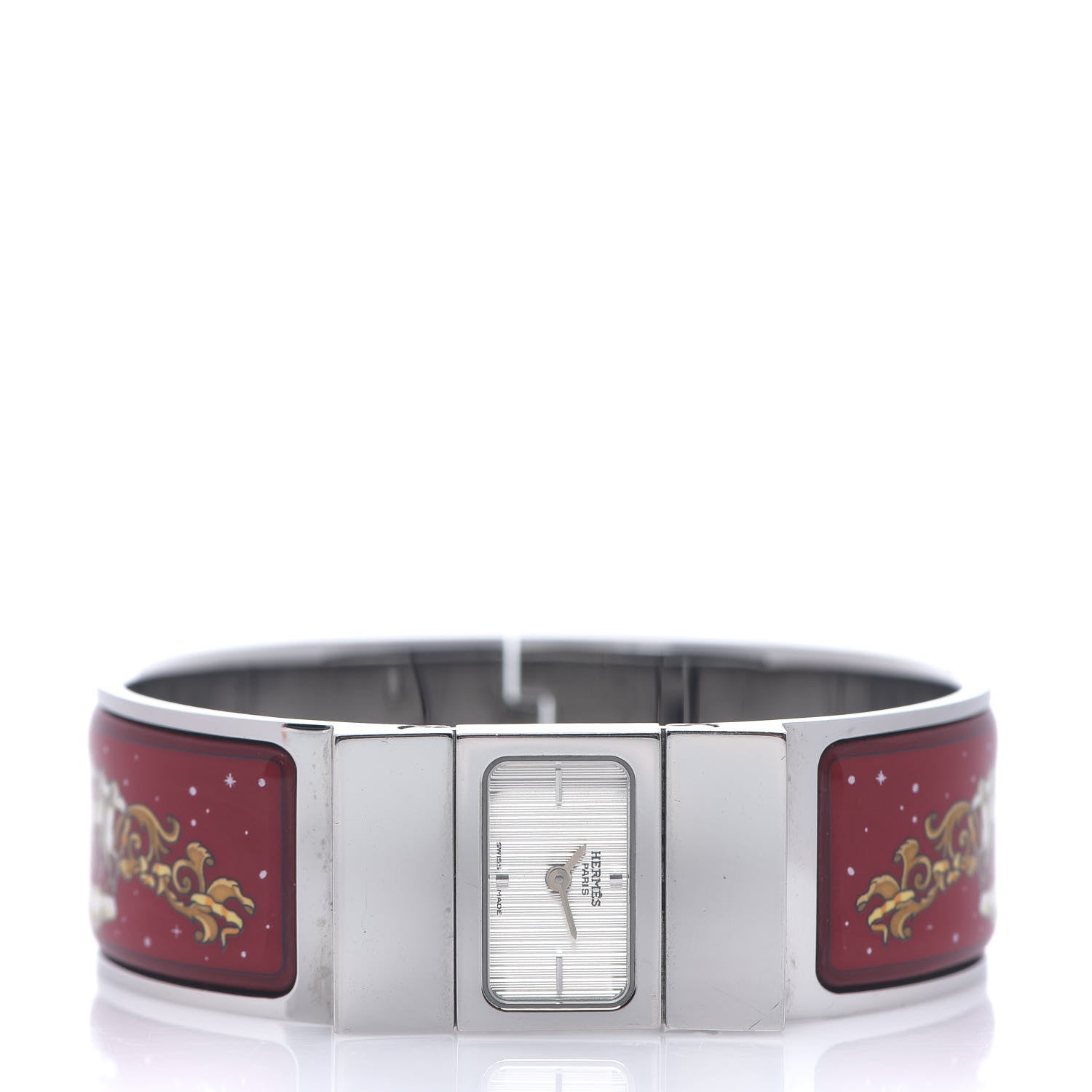 Hermes Stainless Steel Enamel 19mm Printed Horse Loquet Quartz Watch Red 2 of 5