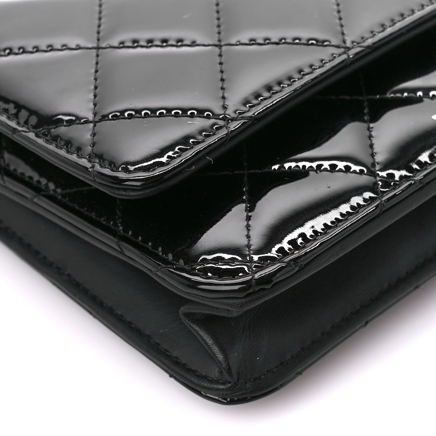 Chanel Patent Quilted Wallet On Chain WOC Black 10 of 11