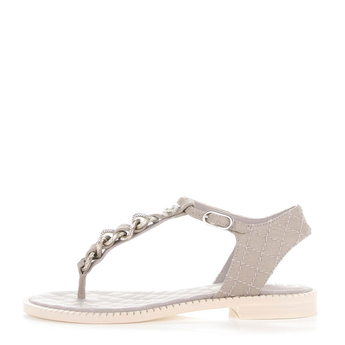 Calfskin CC Chain Thong Sandals 36 Grey