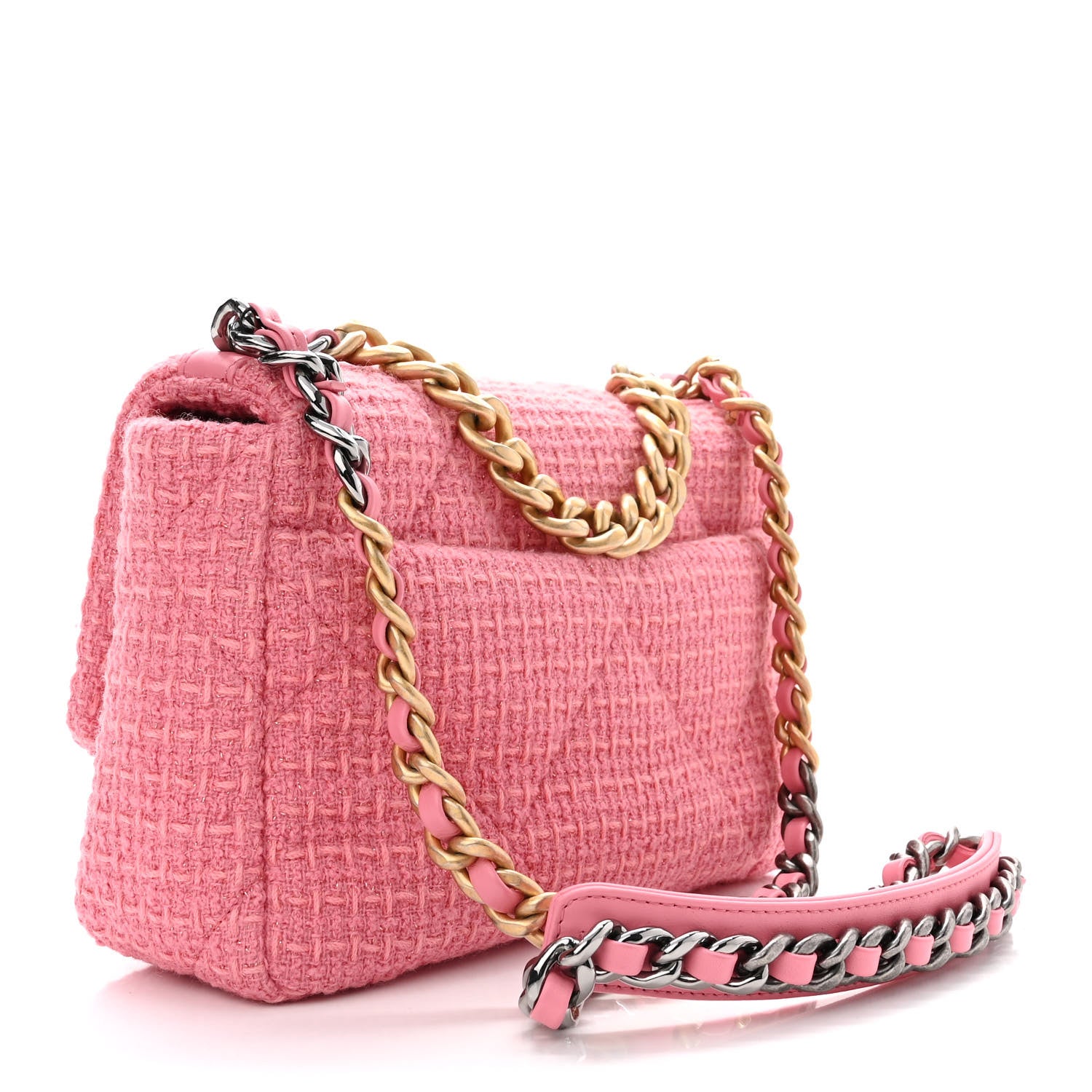 Chanel Metallic Tweed Quilted Medium Chanel 19 Flap Pink 3 of 10