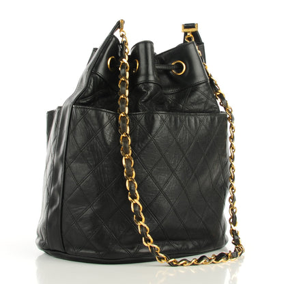 Chanel Lambskin Diamond Stitched CC Drawstring Shoulder Bag Black 3 of 7
