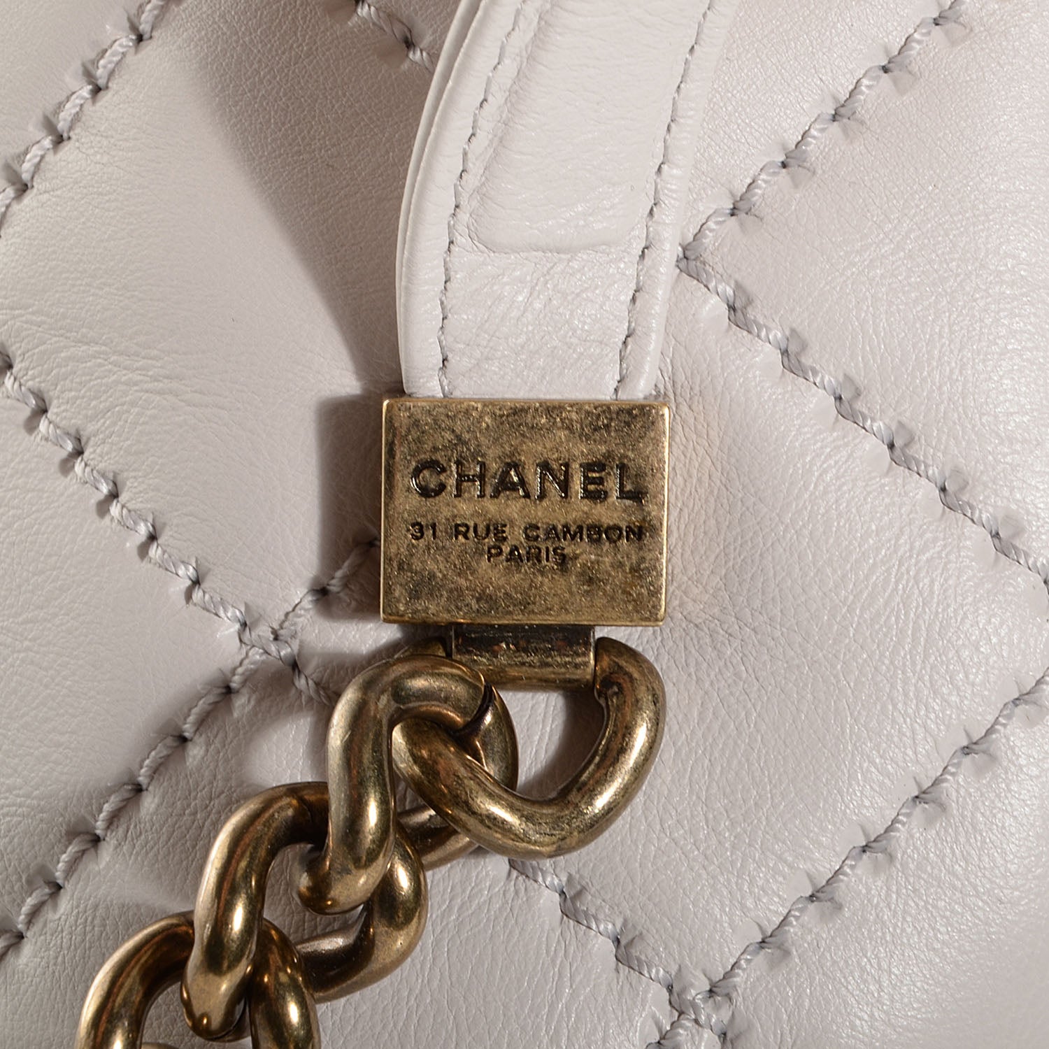 Chanel Calfskin Stitched Bowling Bag Light Grey 10 of 10