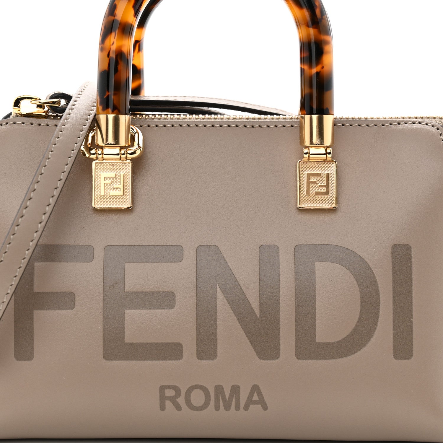 Fendi Vitello King Plexiglass Logo Embossed Mini By The Way Top Handle Boston Bag Tortora 8 of 11
