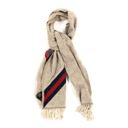 Gucci Wool Alpaca Monogram Web New Nikky Scarf  Sand Blue 1 of 4