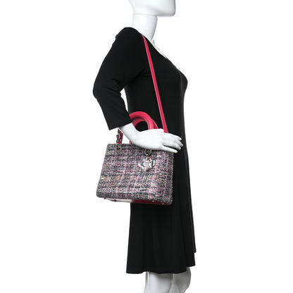Christian Dior Tweed Medium Lady Dior Pink Multicolor 3 of 9