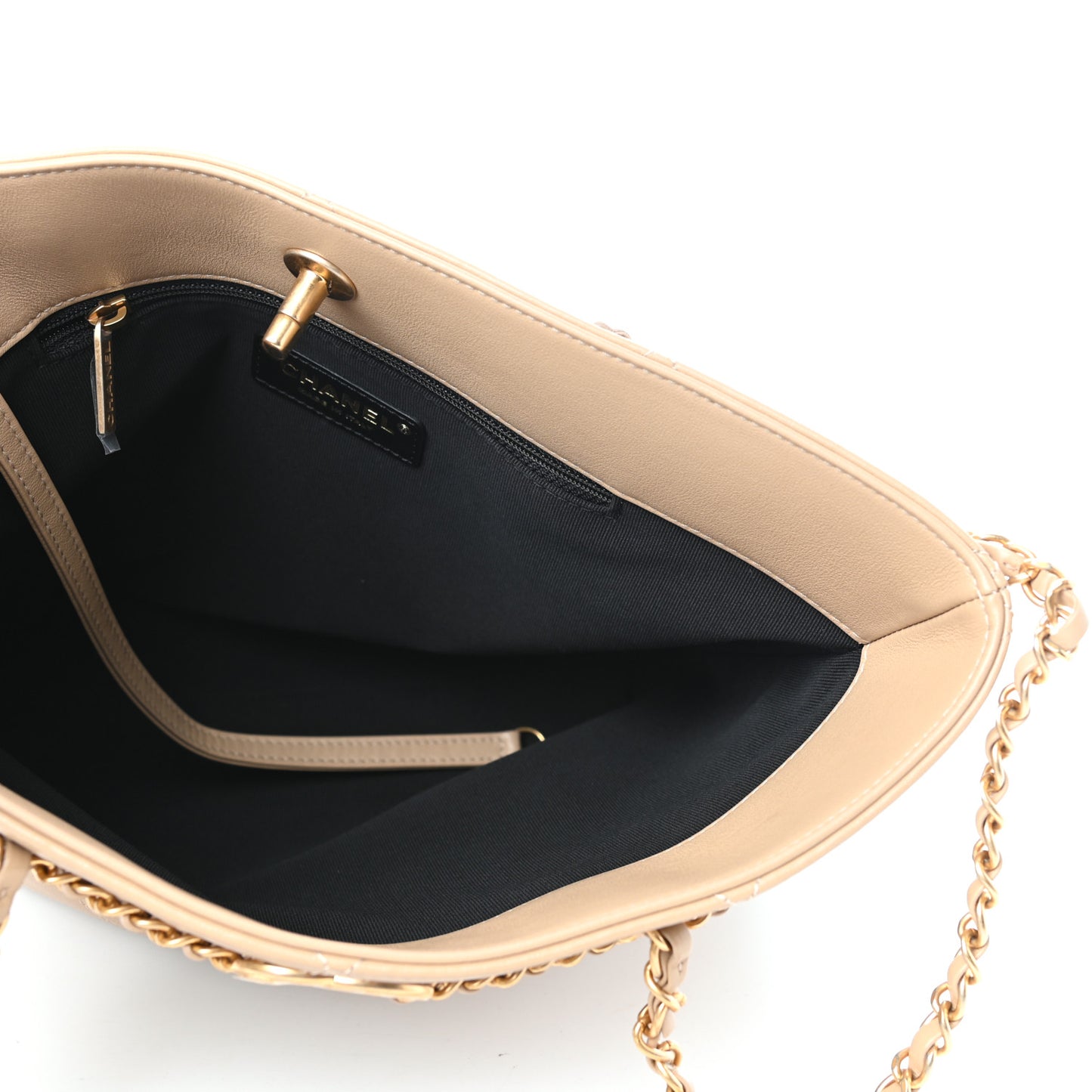 Calfskin Stitched Small Shopping Tote Dark Beige