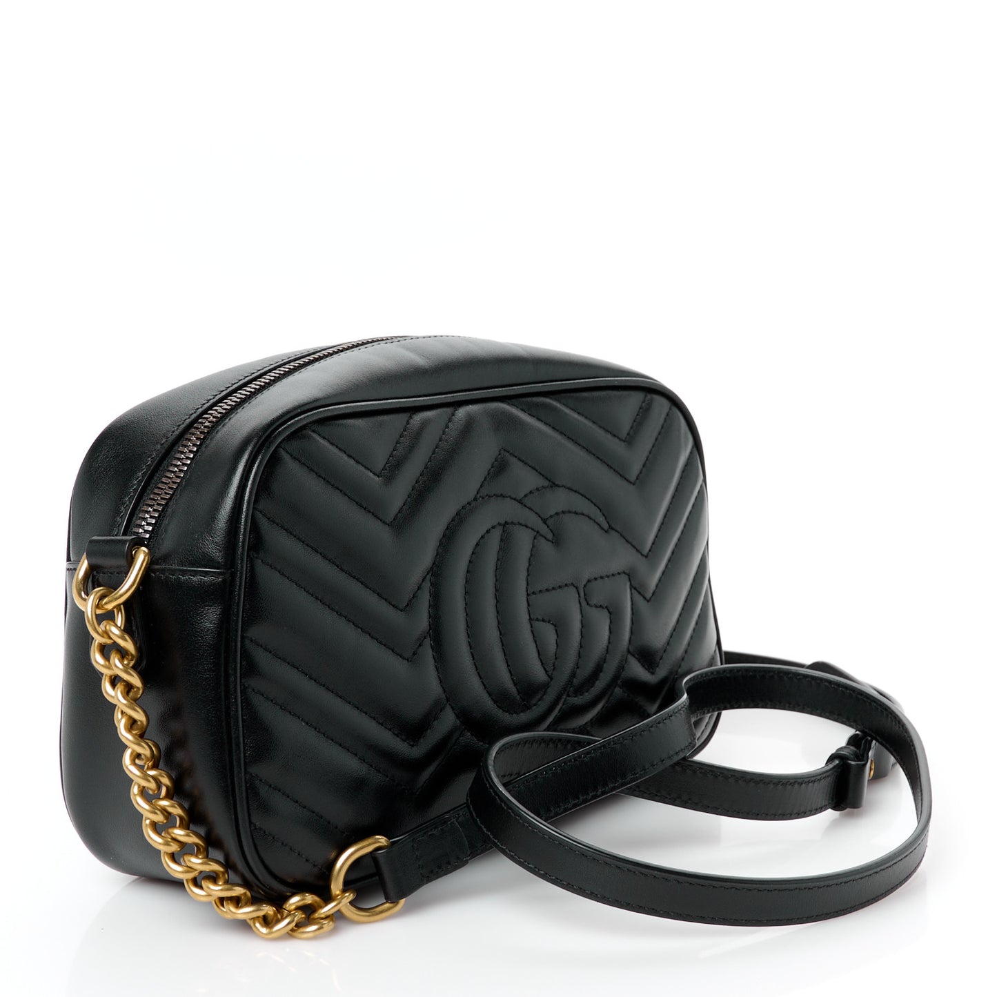 Calfskin Matelasse Small GG Marmont Chain Shoulder Bag Black