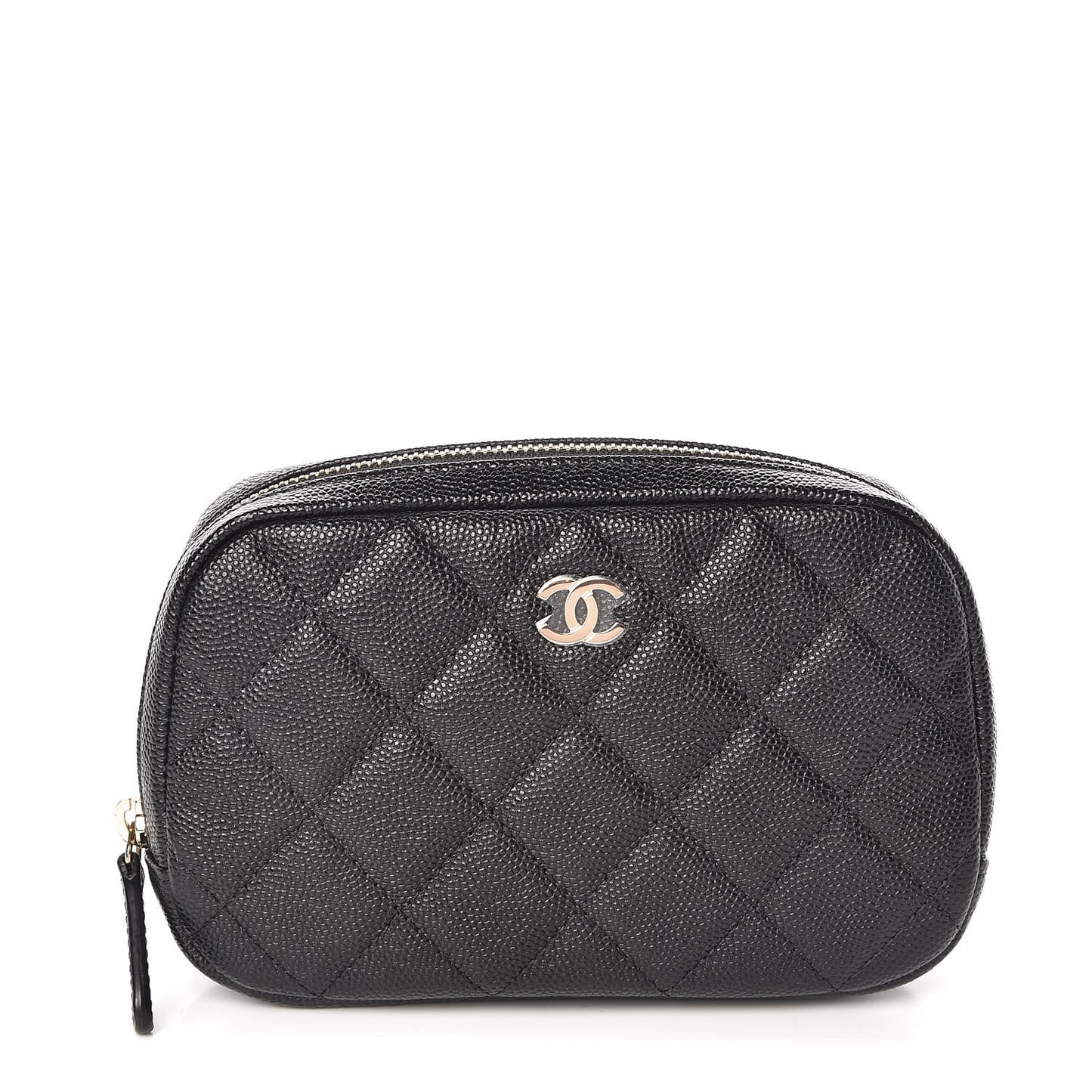 Caviar Quilted Small Curvy Pouch Cosmetic Case Black