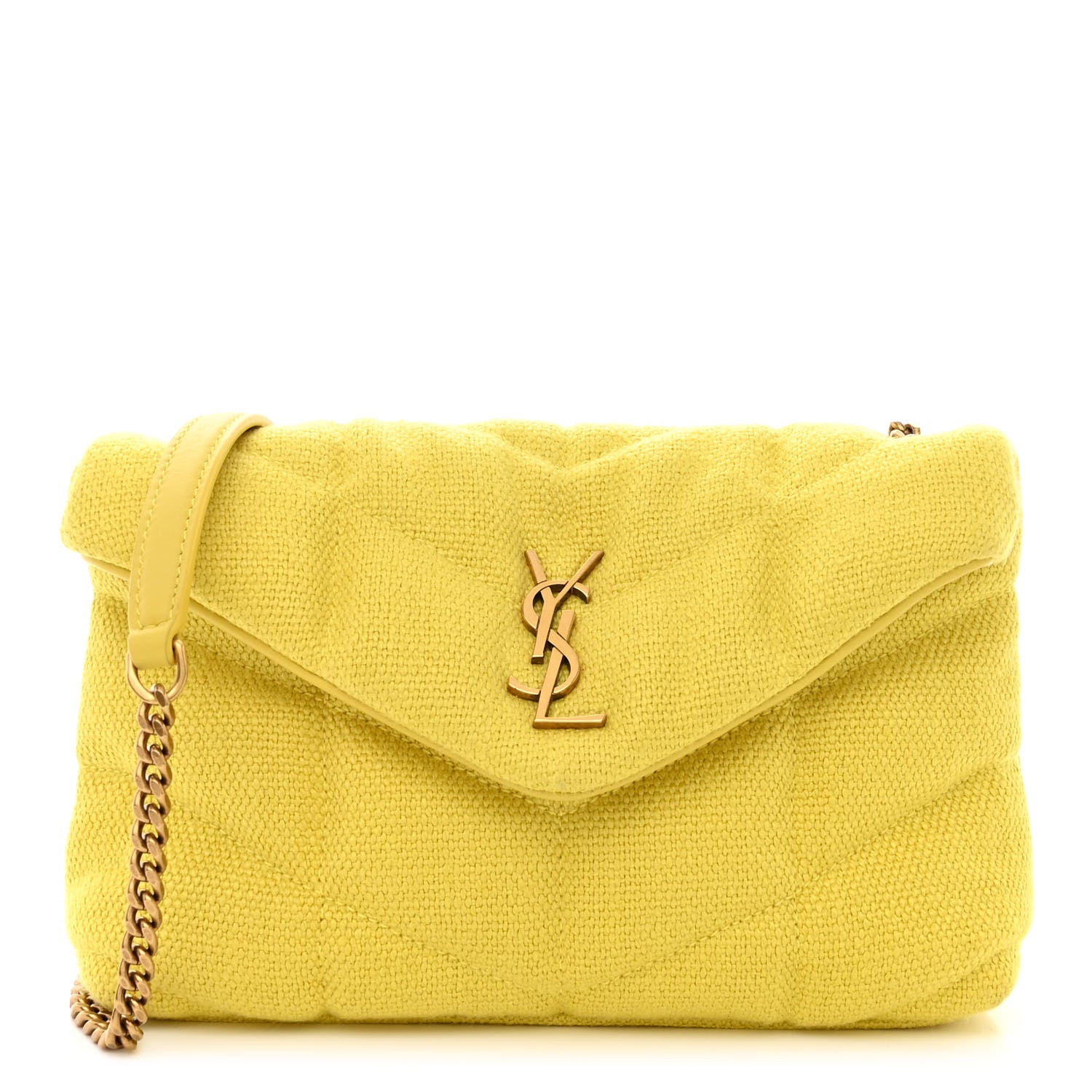 Saint Laurent Canvas Quilted Toy Loulou Puffer Monogram Chain Satchel Jaune Citron 1 of 10