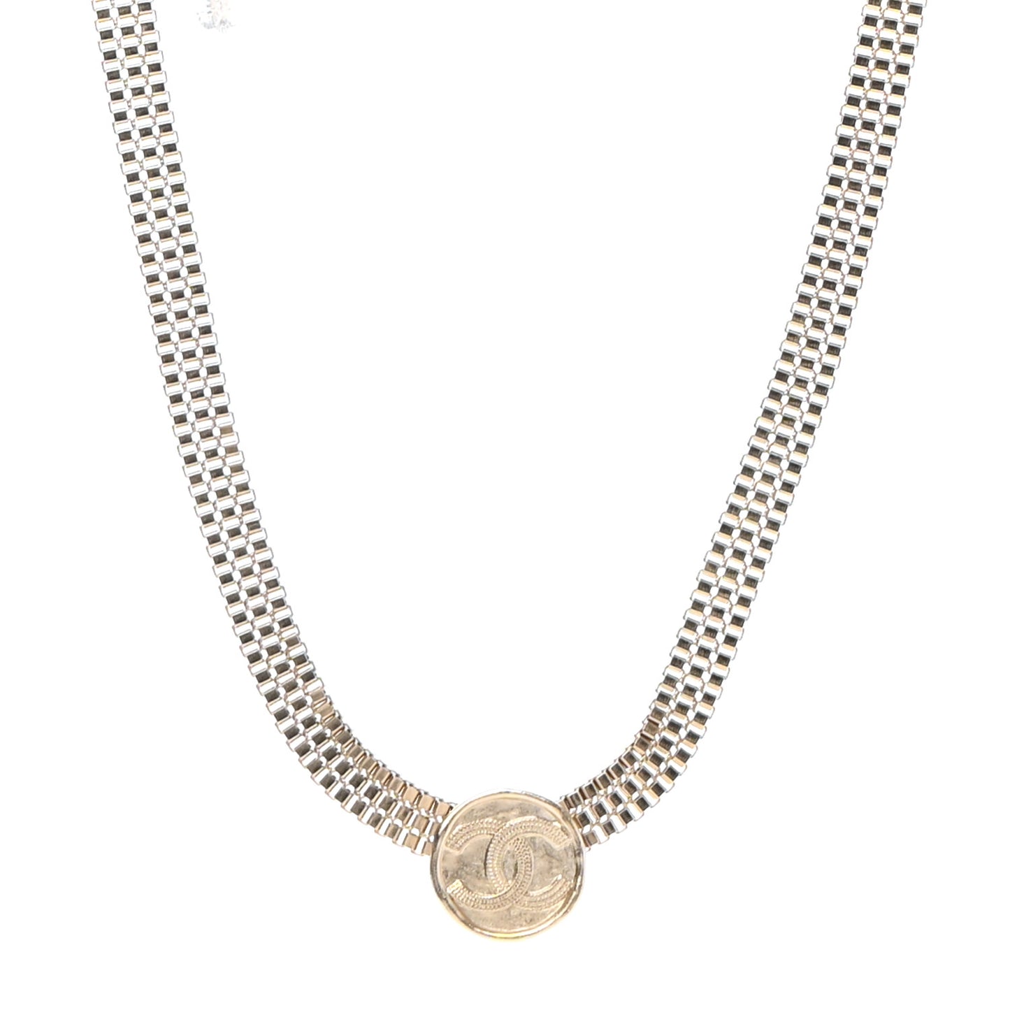 Metal Chain Link CC Medallion Choker Necklace Gold
