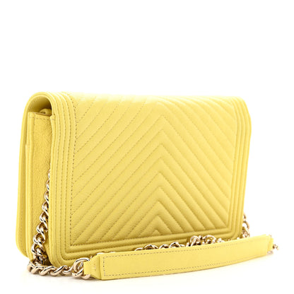 Chanel Caviar Chevron Quilted Boy Wallet On Chain WOC Yellow 3 of 12
