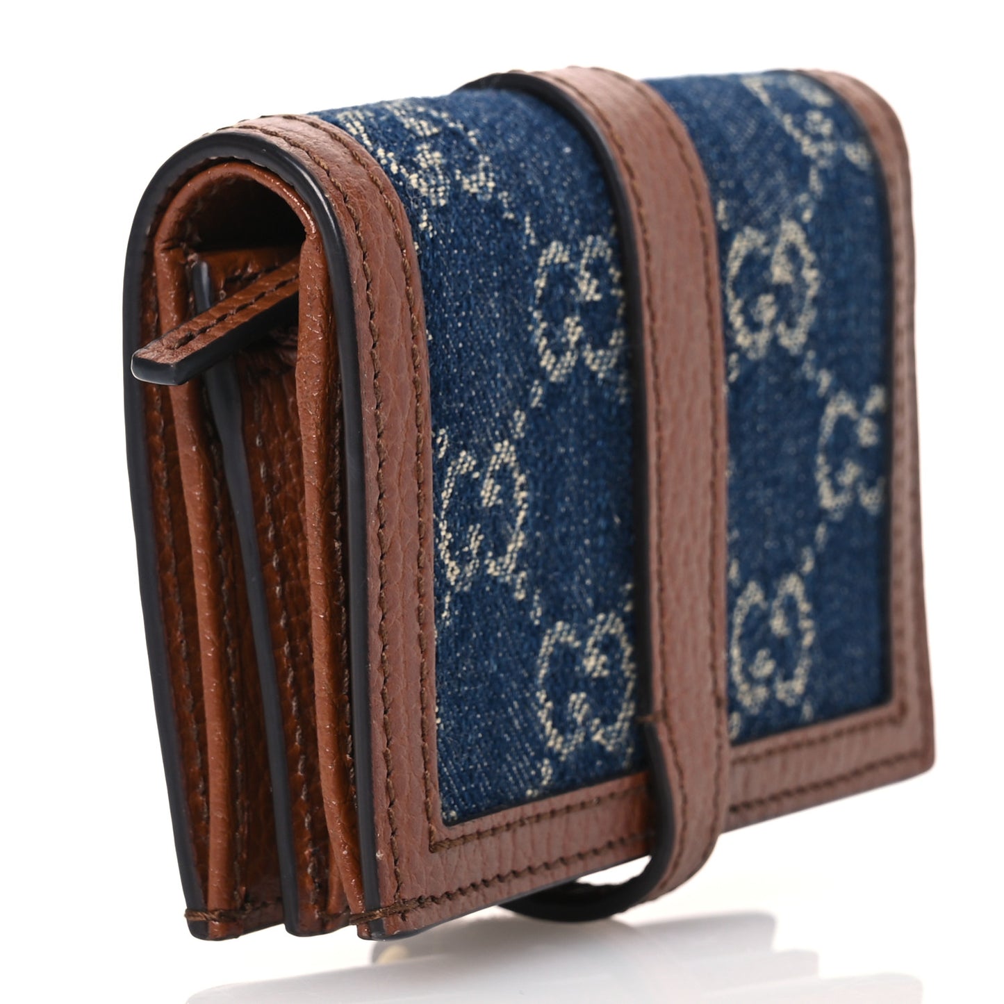 New Denim GG Monogram Jackie 1961 Card Case Blue Tea Cuir