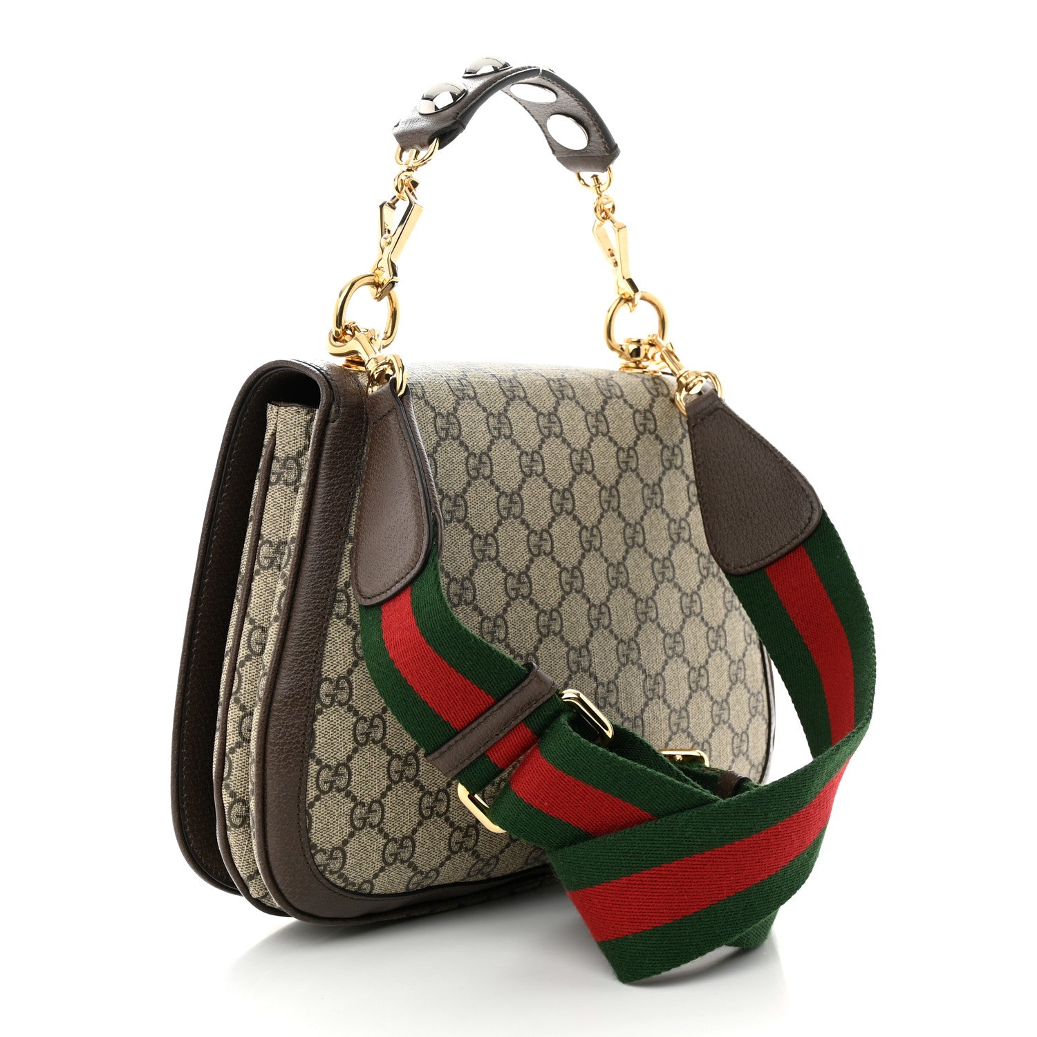 Gucci GG Supreme Monogram Textured Dollar Calfskin Web Medium Blondie Top Handle Shoulder Flap Bag Beige Ebony New Acero 3 of 11
