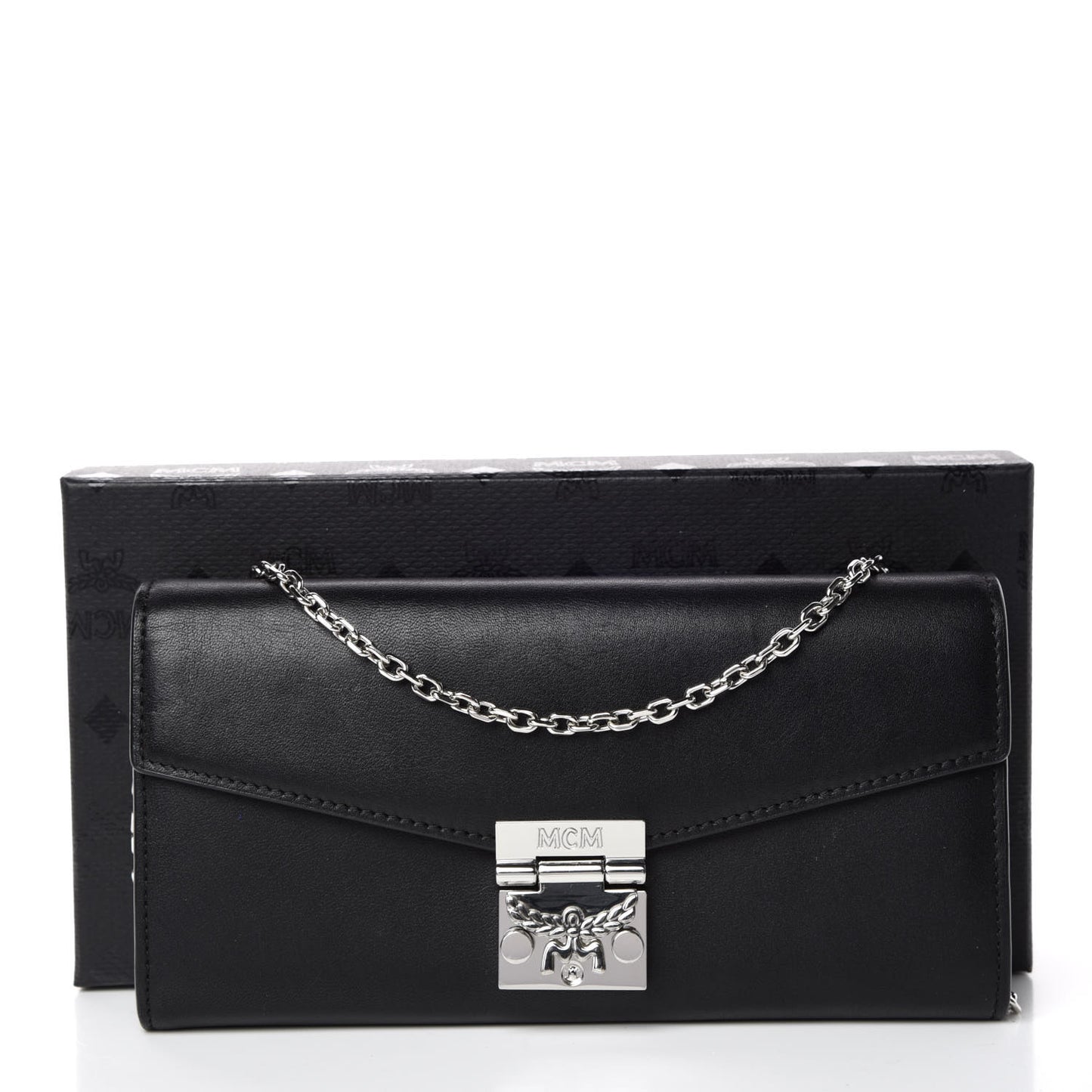 Calfskin Large Patricia Wallet On Chain Black