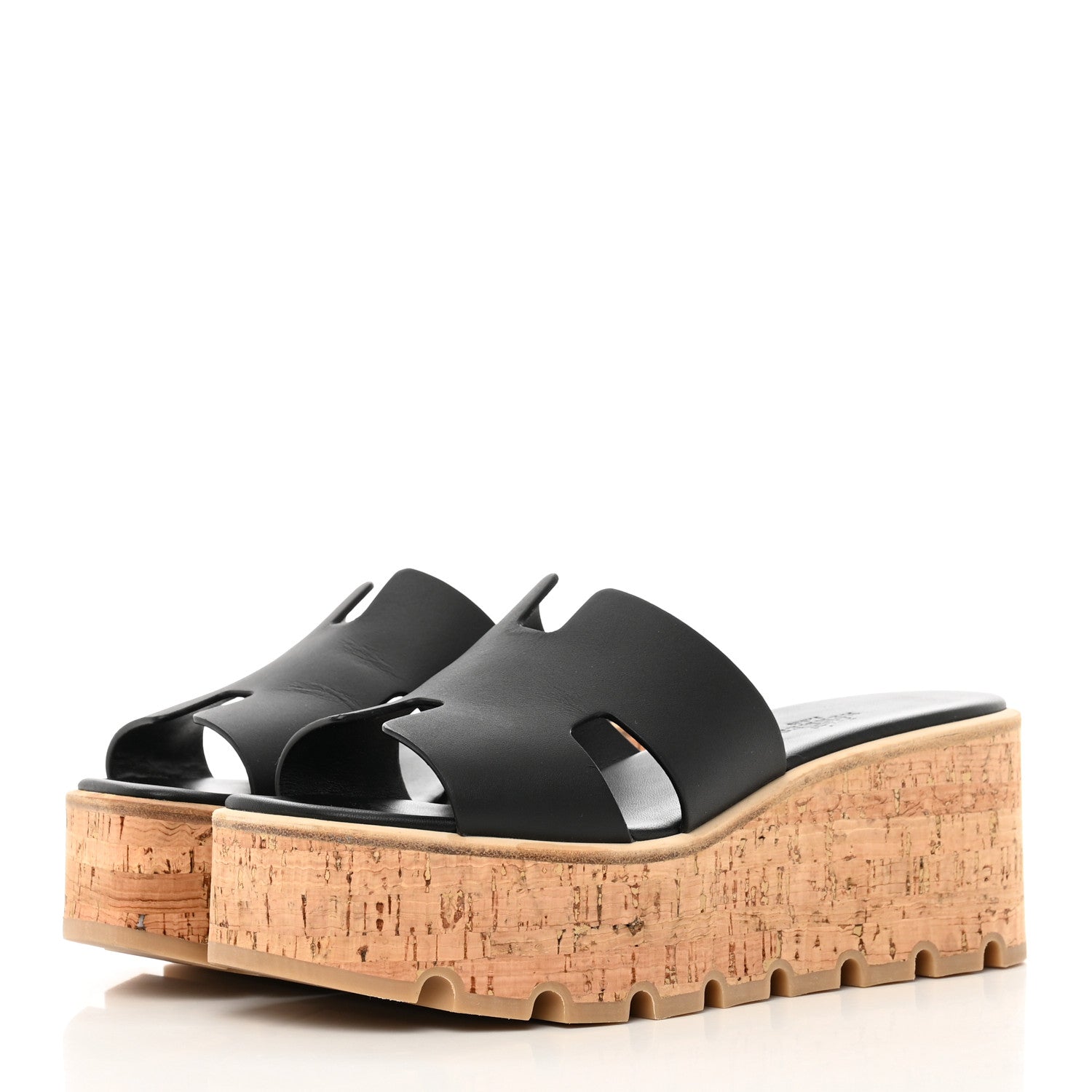 Hermes Calfskin Cork Eze 30 Sandals 37 Black 3 of 16