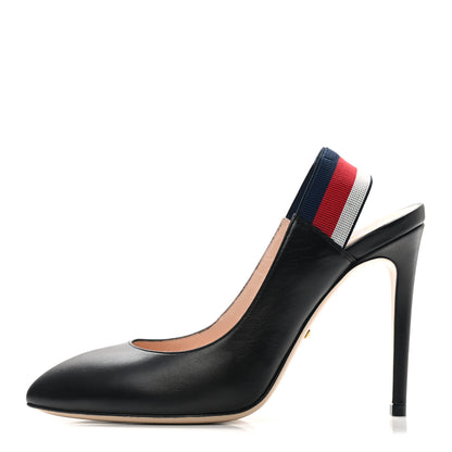 Gucci Malaga Kid Web Sylvie High Heel Slingback Pumps 36.5 Black 1 of 9