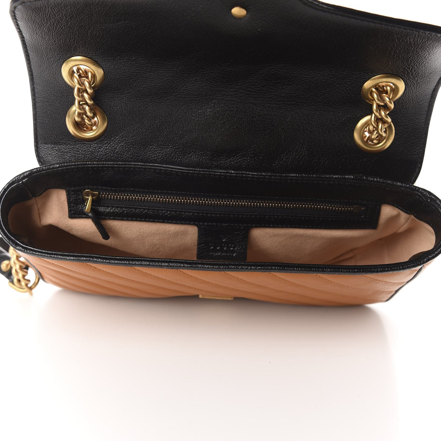 Vintage Effect Calfskin Matelasse Diagonal Small Torchon GG Marmont Shoulder Bag Cognac Black