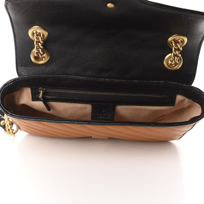 Gucci Vintage Effect Calfskin Matelasse Diagonal Small Torchon GG Marmont Shoulder Bag Cognac Black 5 of 10