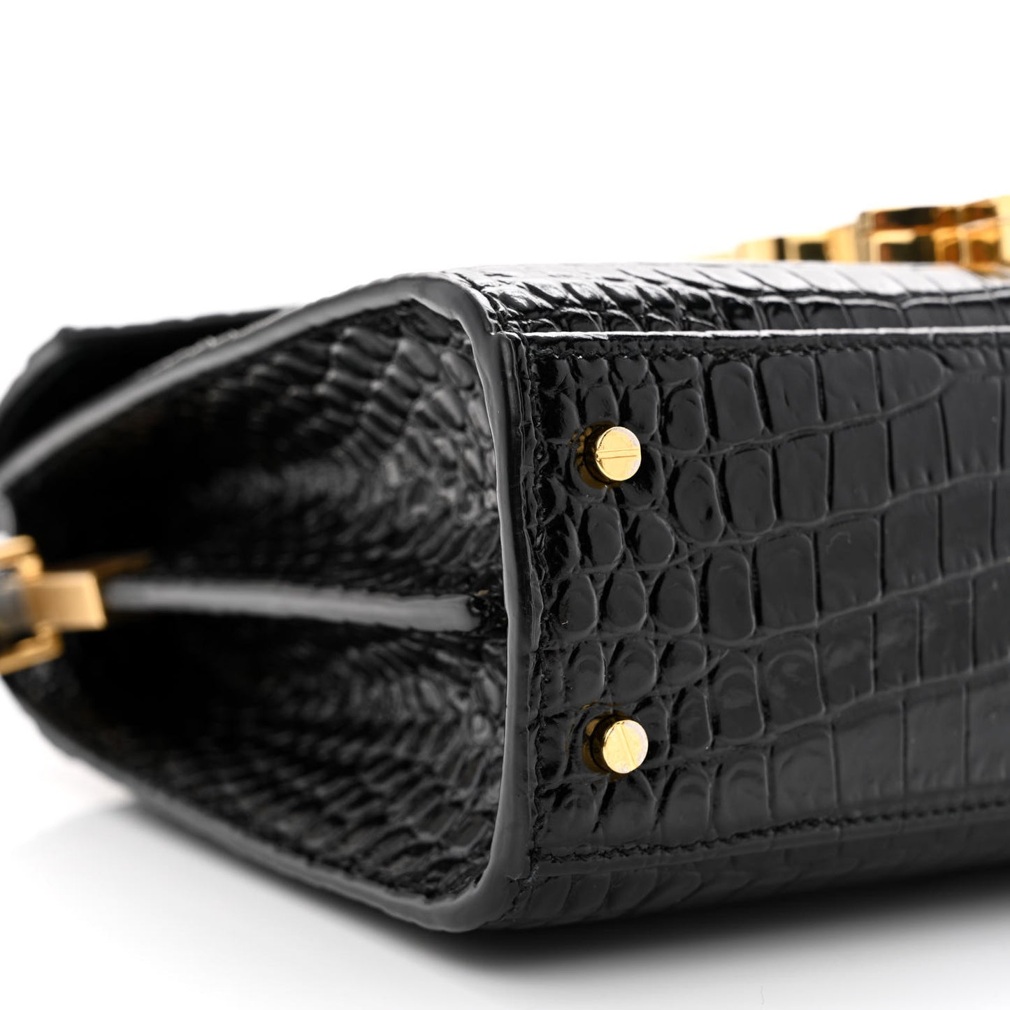 Calfskin Crocodile Embossed Mini Classic Monogram Cassandra Top Handle Black