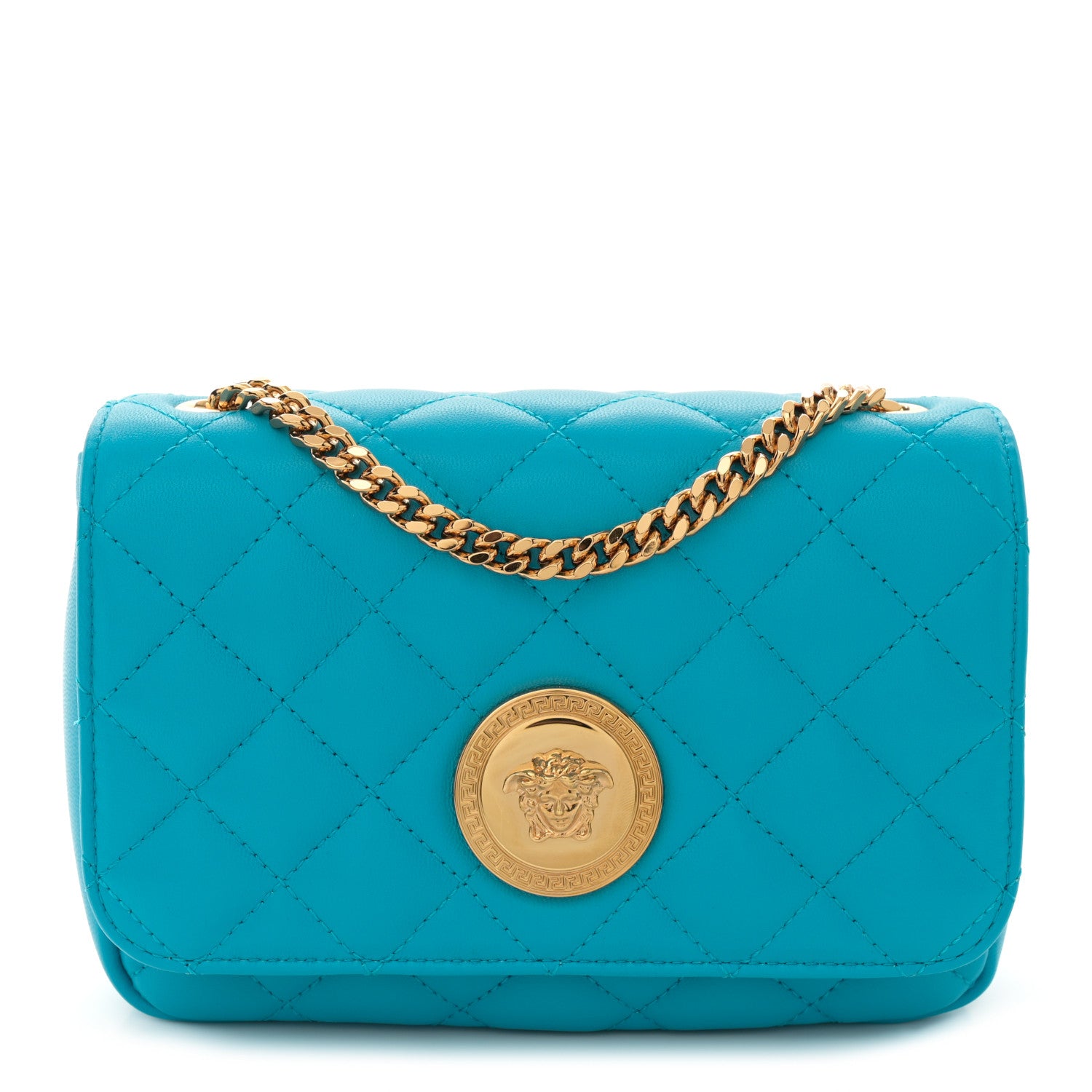 Versace Nappa Quilted Small Medusa Chain Crossbody Blue 1 of 10