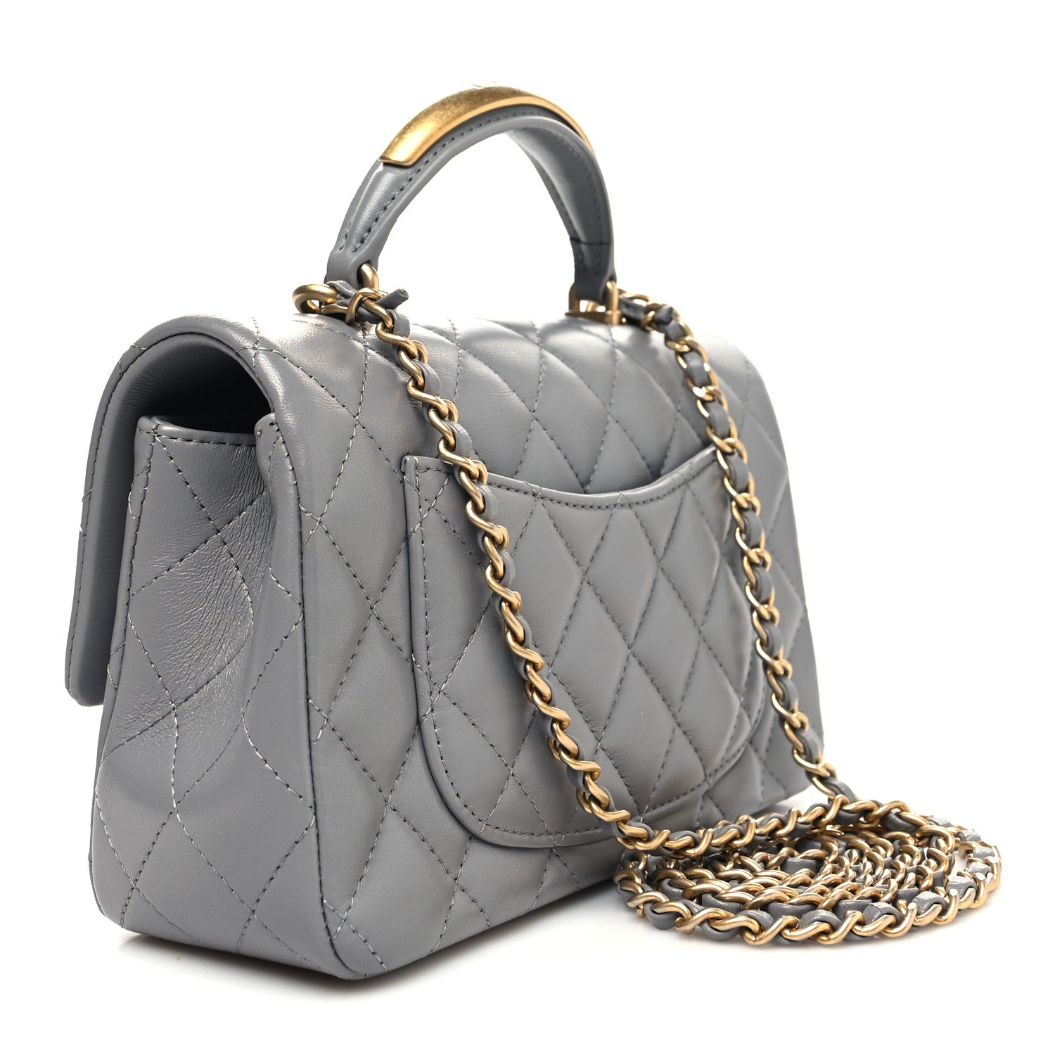 Chanel Lambskin Metal Quilted Mini Top Handle Rectangular Flap Grey 3 of 11