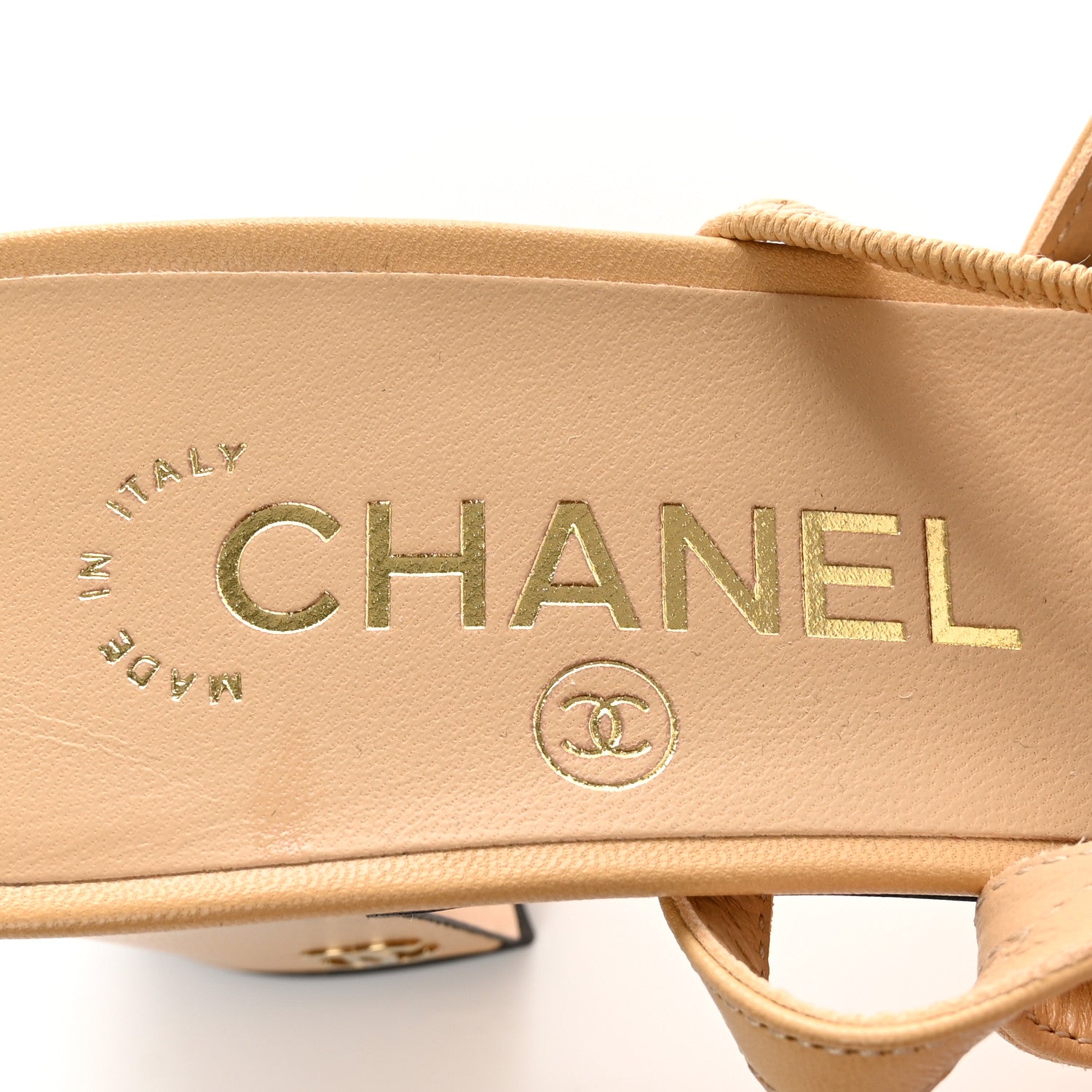 Chanel Goatskin Grosgrain Cap Toe CC Slingback Pumps 37 Beige Black 7 of 12