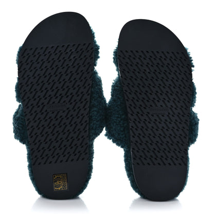 Hermes Woolskin Womens Chypre Sandals 38 Vert Anglais 5 of 8