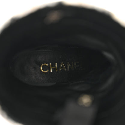 Chanel Wool Tweed Calfskin Cap Toe High Boots 36 Black Ivory Beige Grey 9 of 9