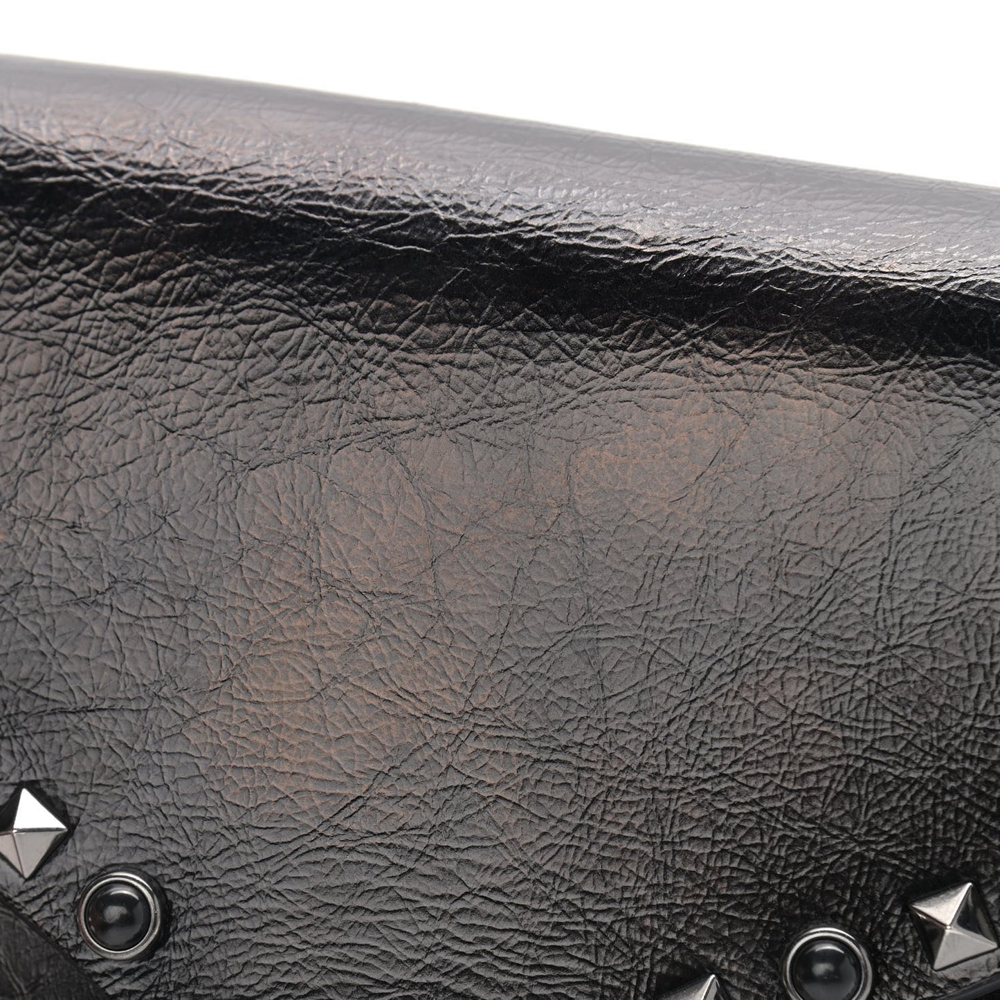 Craquele Calfskin Guitar Strap Rockstud Rolling Shoulder Flap Messenger Bag Black