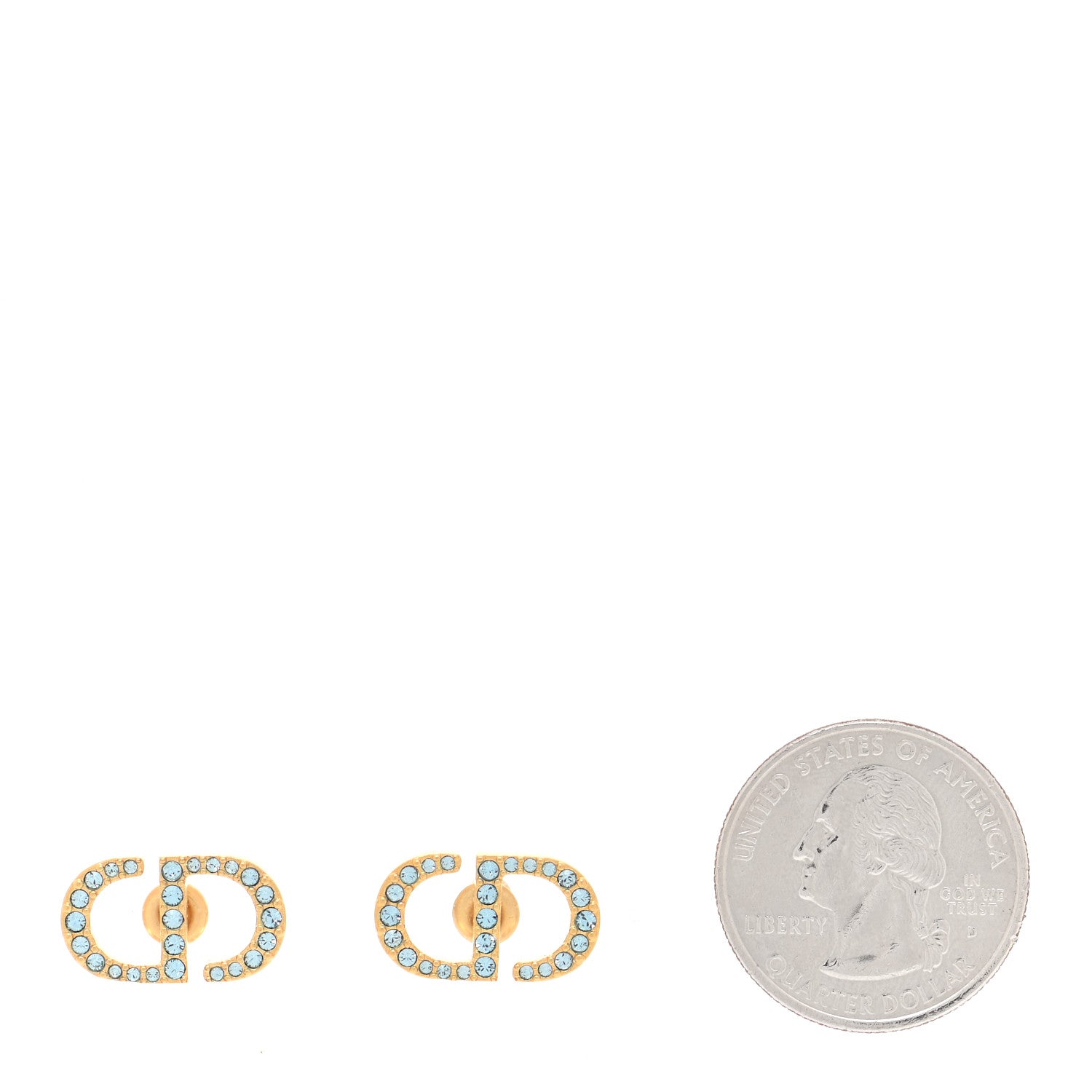 Christian Dior Crystal CD Earrings Blue Gold 2 of 6