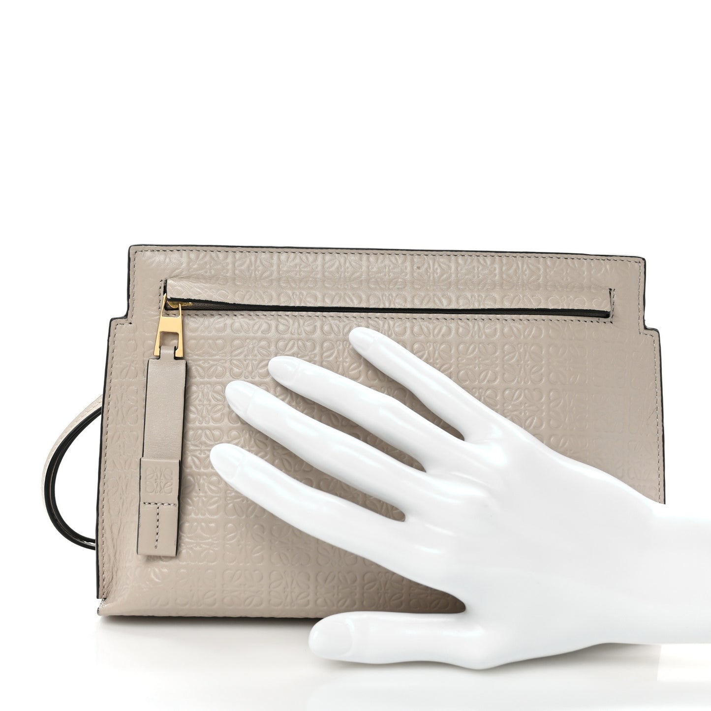 Calfskin Embossed Mini Repeat T Pouch Beige