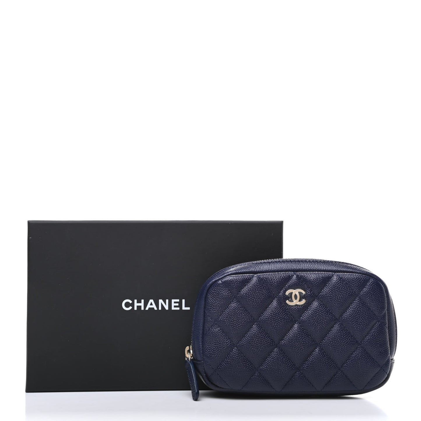 Caviar Quilted Small Curvy Pouch Cosmetic Case Navy